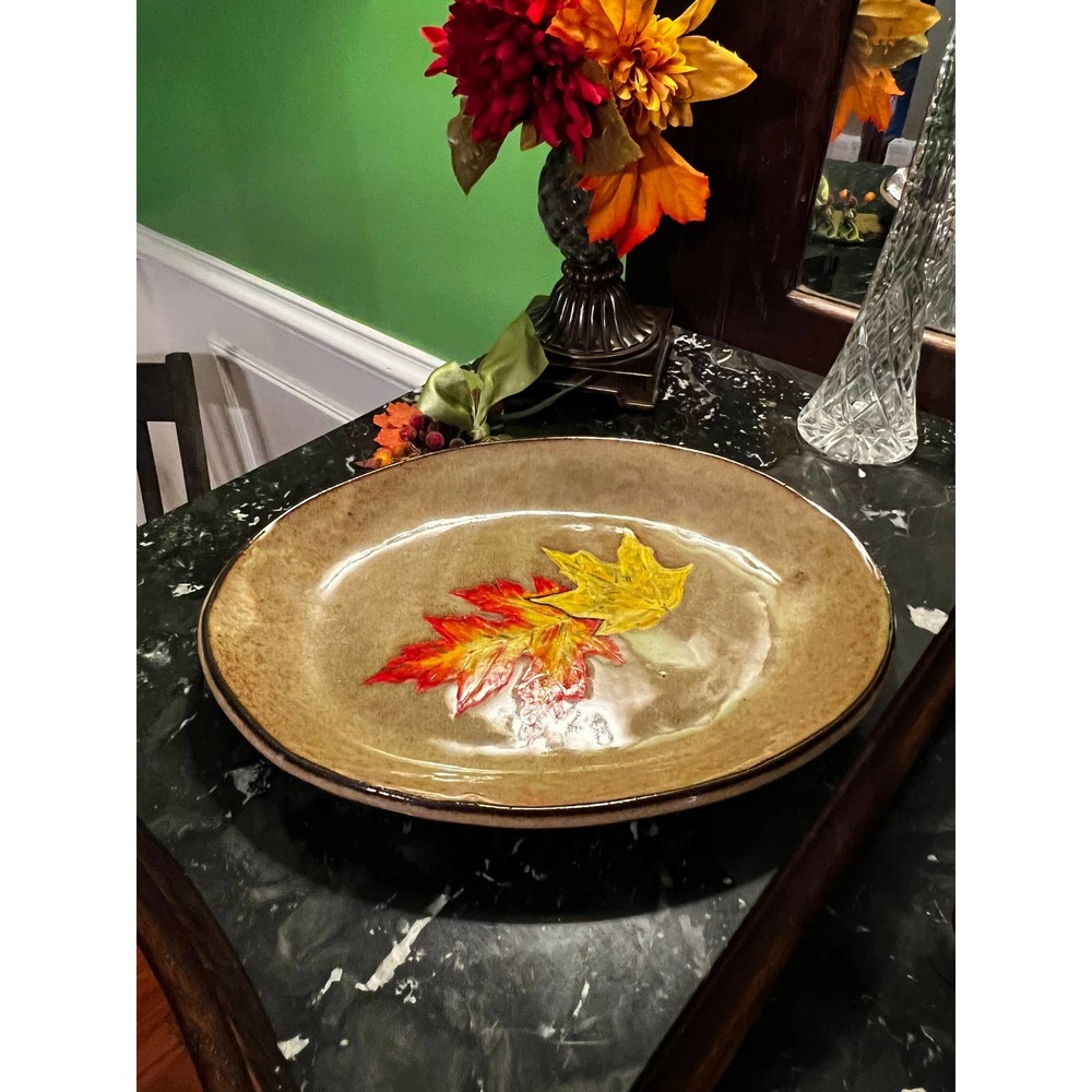 Vintage Autumn Decor Fall Leaves Serving Platter Maple Leaves Pottery
